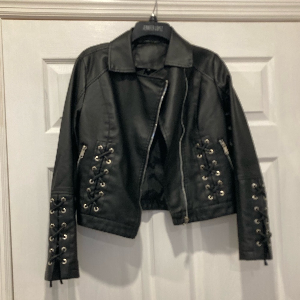 Women's Black Lace-Up Leather Jackets